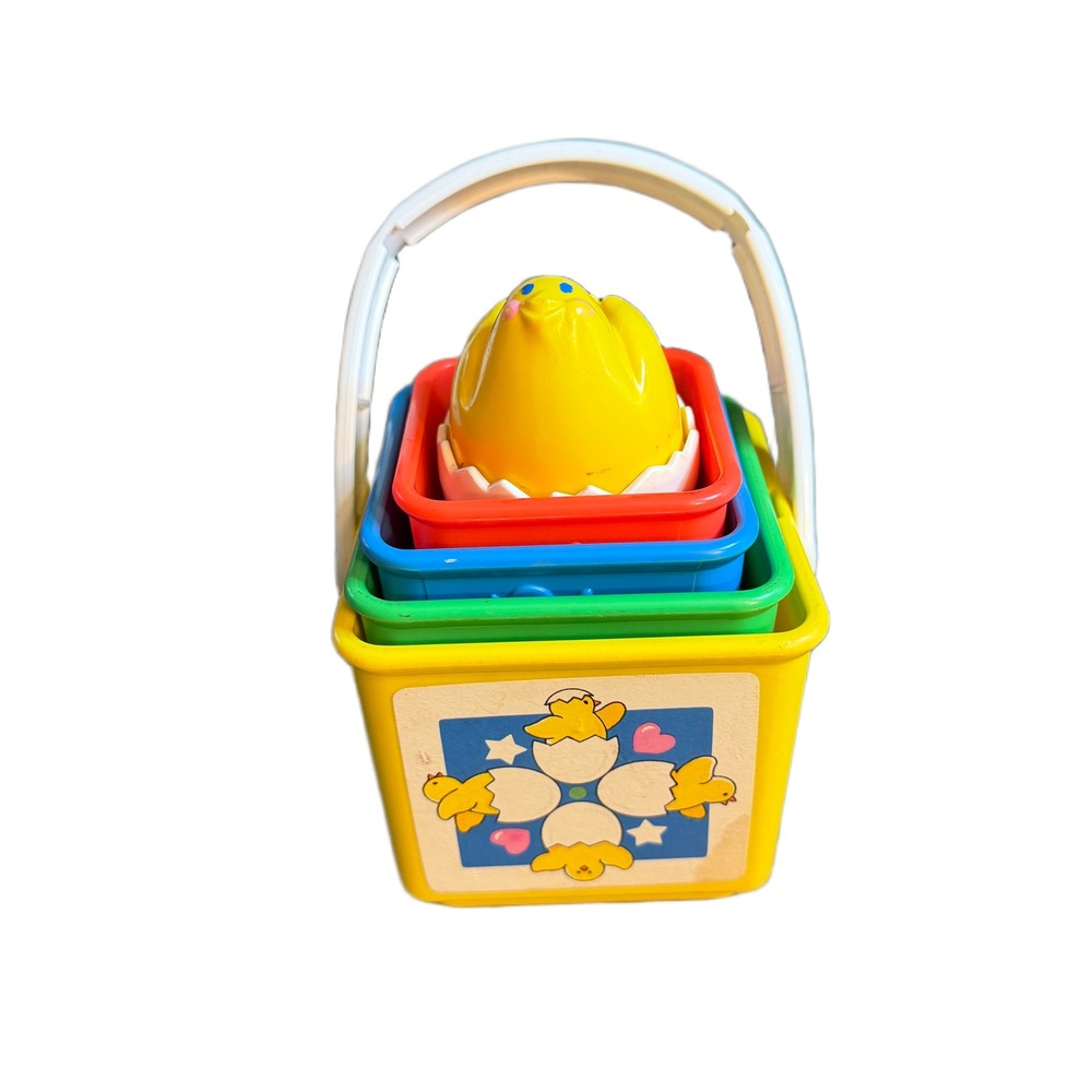 Vintage Nesting Stacking Buckets Chick In Shell Sensory‎ Toy Primary Colors 80s